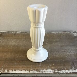 10” Classic ceramic white candlestick with hobnail buttons and column fluting